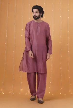 Set Of 2: Grape Chanderi Kurta & Pajama