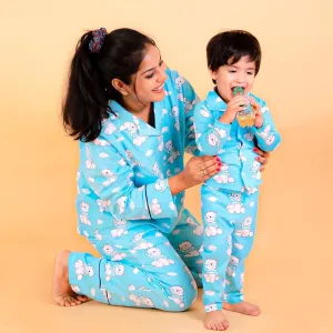 Set Of 2: Hello Bear Matching Pajama Set for Mom and Baby