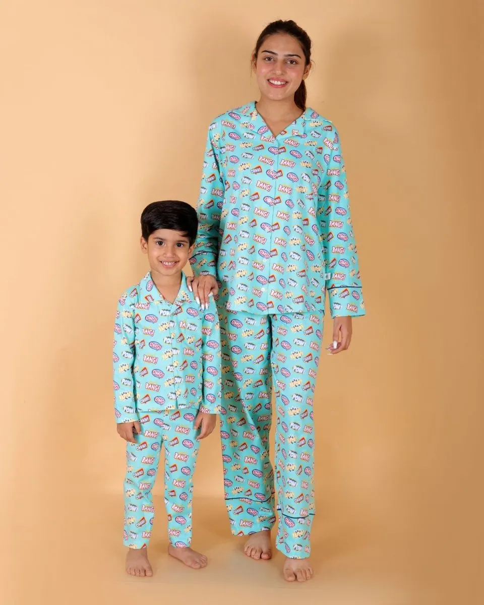 Set Of 2: Mighty Fighter Matching Pajama Set For Mom And Baby