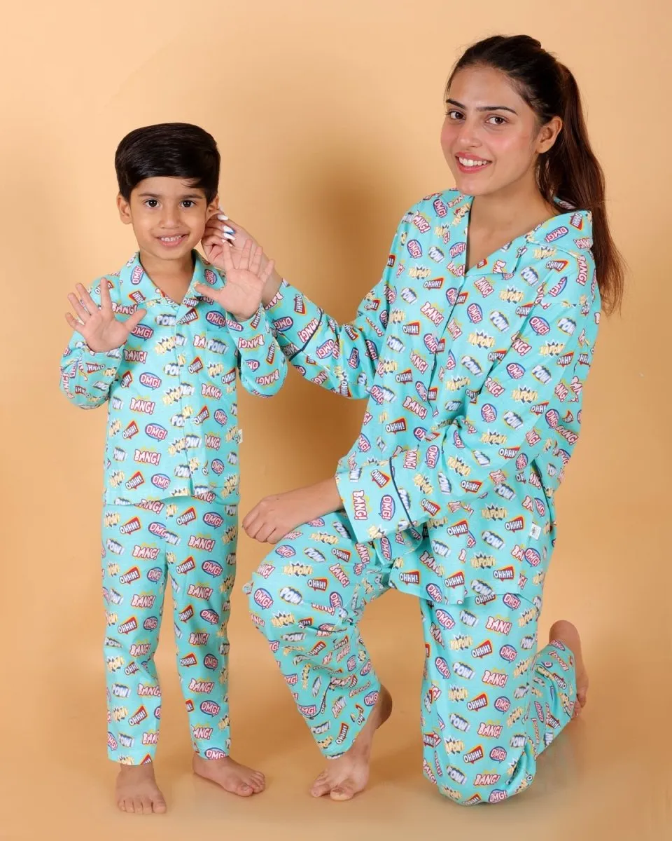 Set Of 2: Mighty Fighter Matching Pajama Set For Mom And Baby