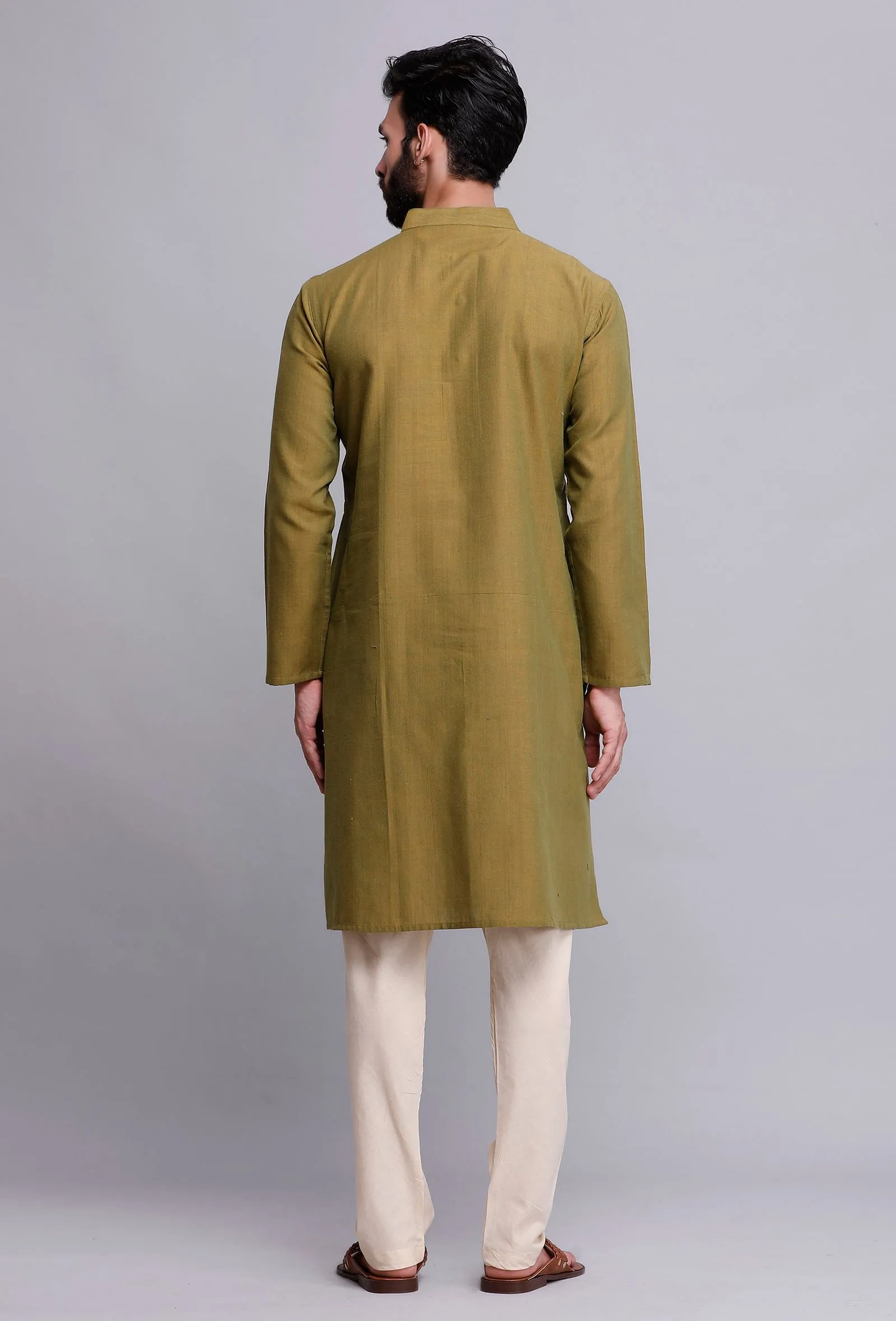 Set of 2: Olive Green Cotton Kurta and Pajama