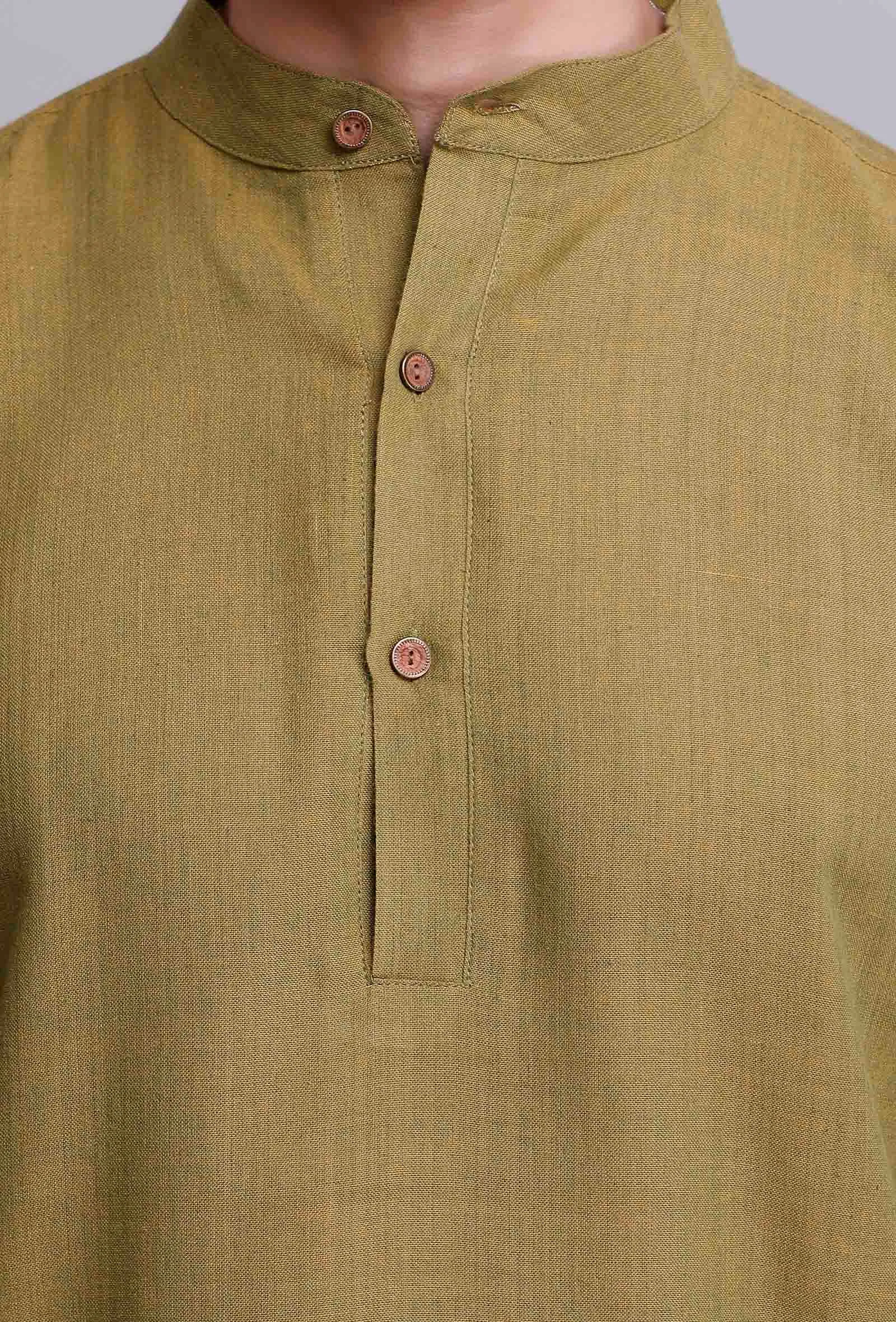 Set of 2: Olive Green Cotton Kurta and Pajama