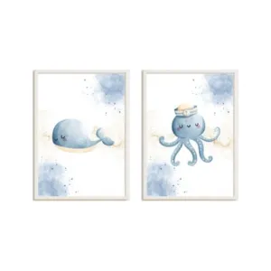 Set of 2 pictures Crochetts Multicolour Children's Octopus Whale 33 x 43 x 2 cm 2 Pieces