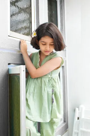 Set of 2 - 'Pista Barfi’ girls wrap top and pant coord set in green