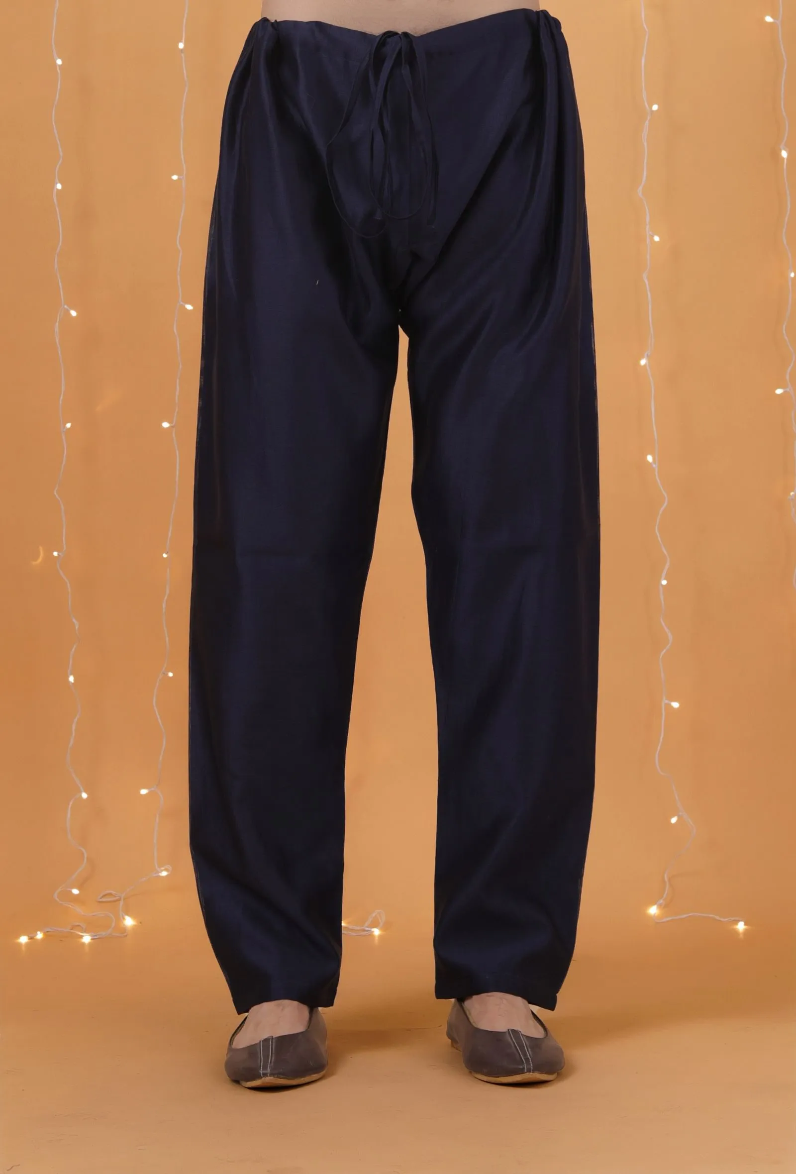 Set Of 2: Space Blue Chanderi Kurta & Pajama