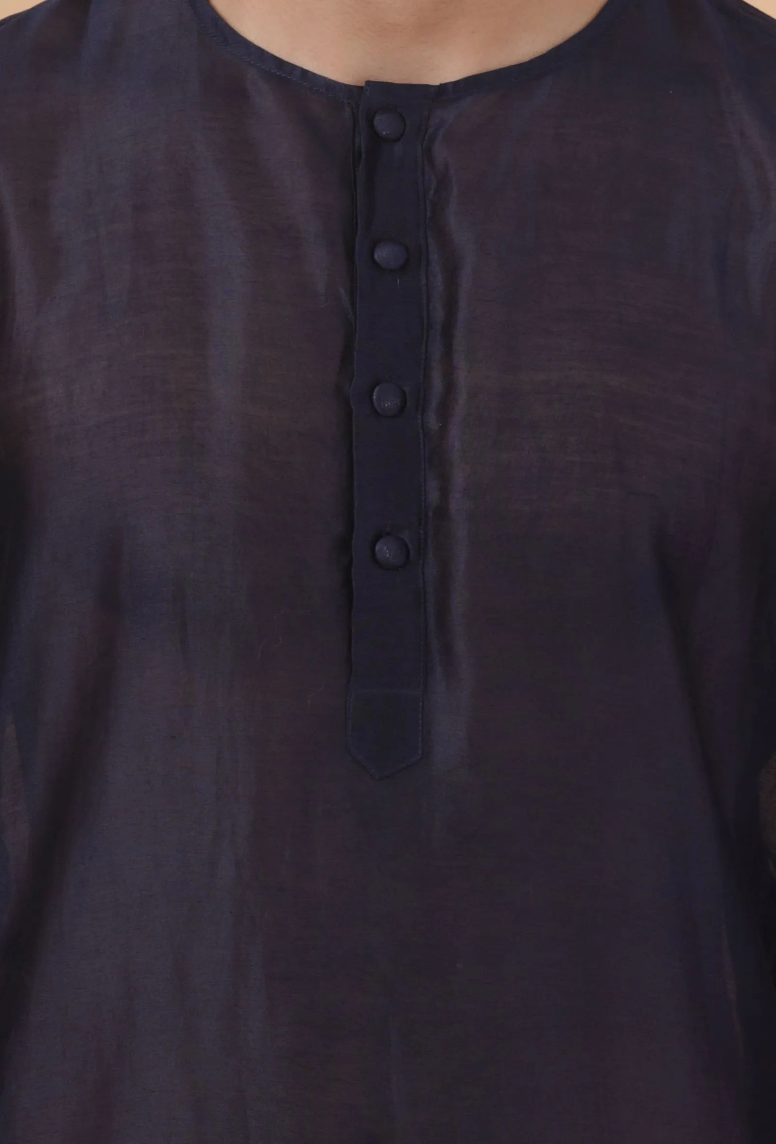 Set Of 2: Space Blue Chanderi Kurta & Pajama
