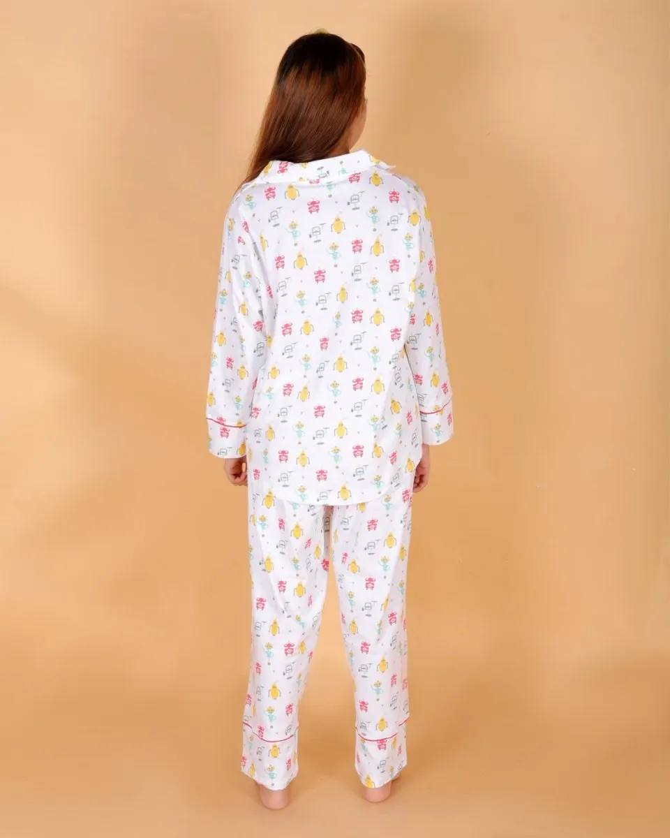 Set Of 3: Robo Club Matching Pajama Set For Mom And Baby