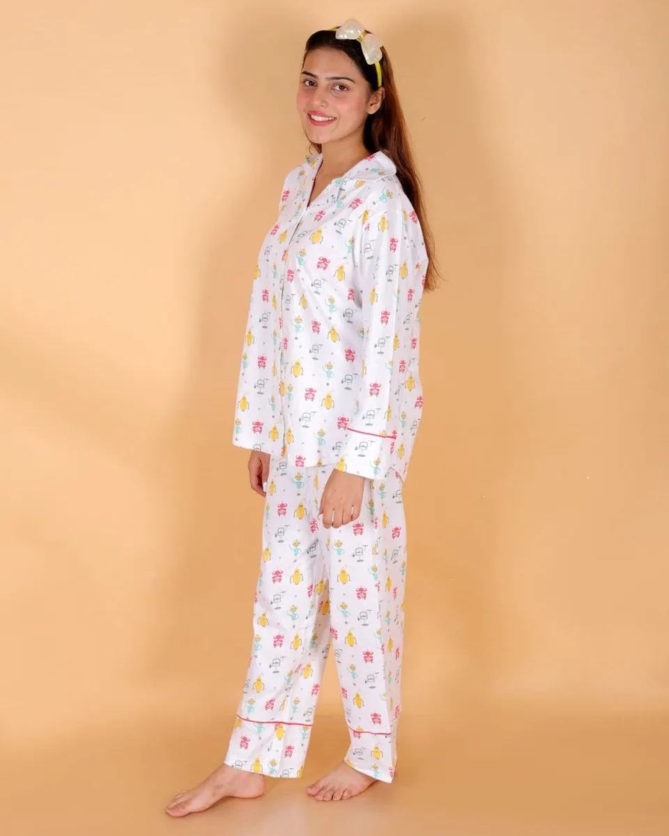 Set Of 3: Robo Club Matching Pajama Set For Mom And Baby