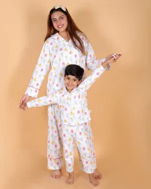 Set Of 3: Robo Club Matching Pajama Set For Mom And Baby