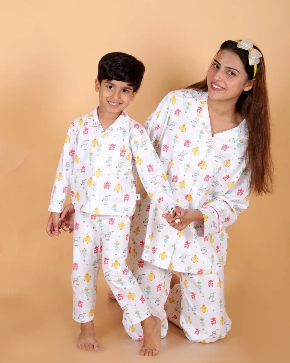 Set Of 3: Robo Club Matching Pajama Set For Mom And Baby