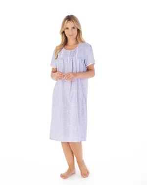 Slenderella Short Sleeve 42" Floral Gingham Print Nightdress ND03212