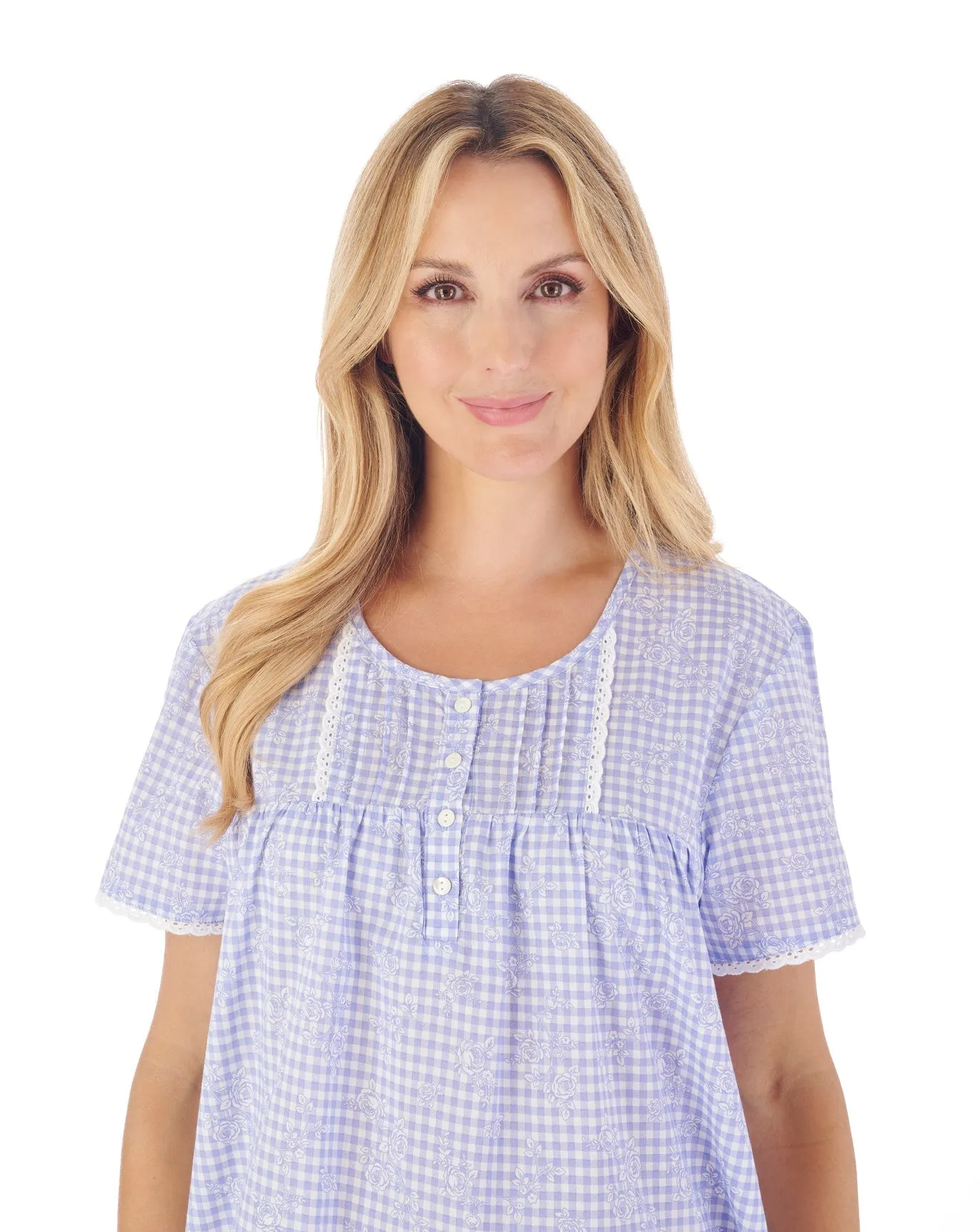 Slenderella Short Sleeve 42" Floral Gingham Print Nightdress ND03212