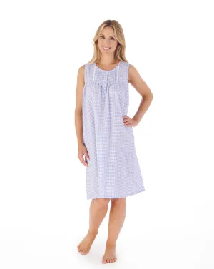 Slenderella Sleeveless 40" Floral Gingham Print Nightdress ND03211