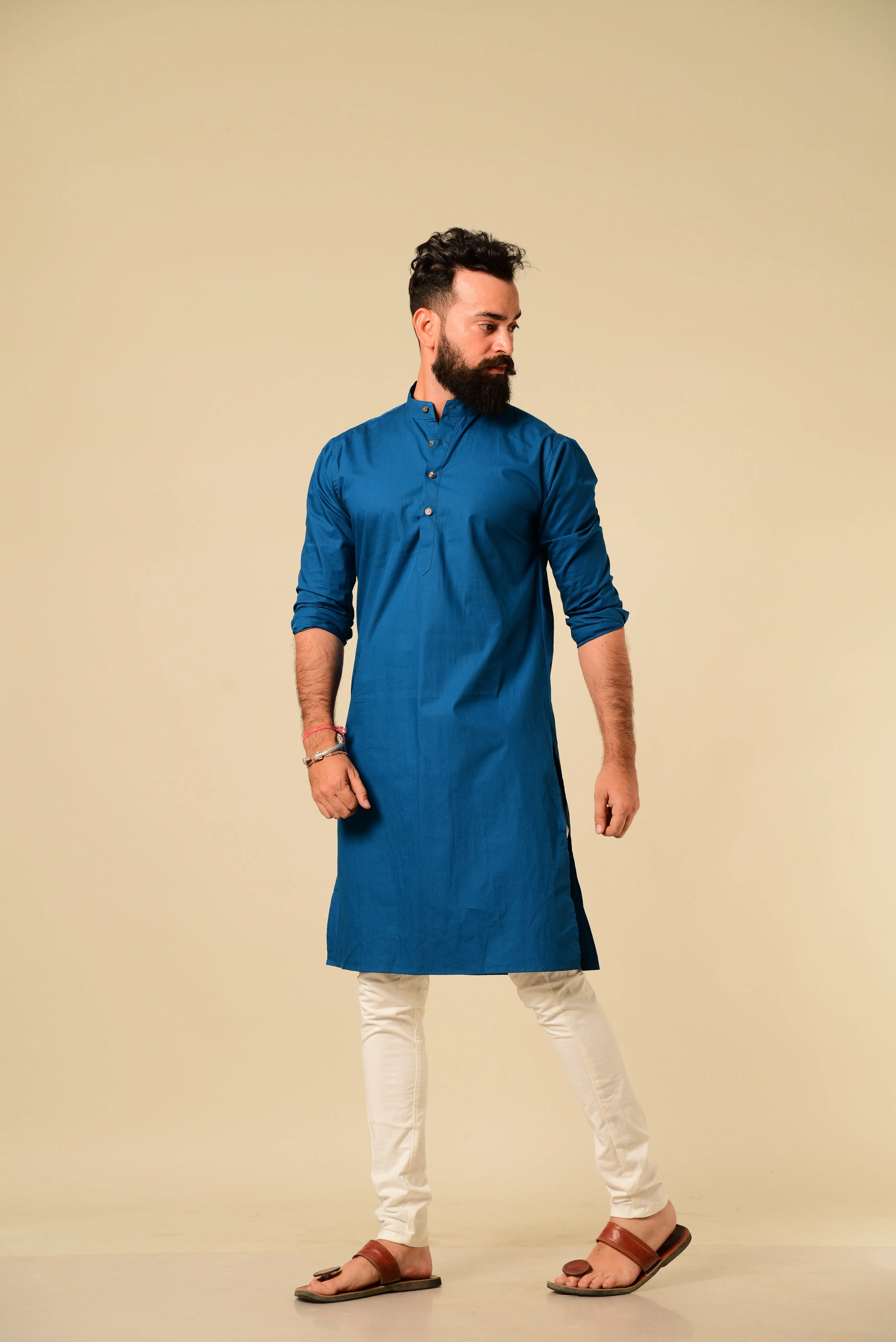 Solid Teal Blue Color Kurta Pajama Set