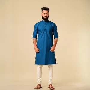 Solid Teal Blue Color Kurta Pajama Set