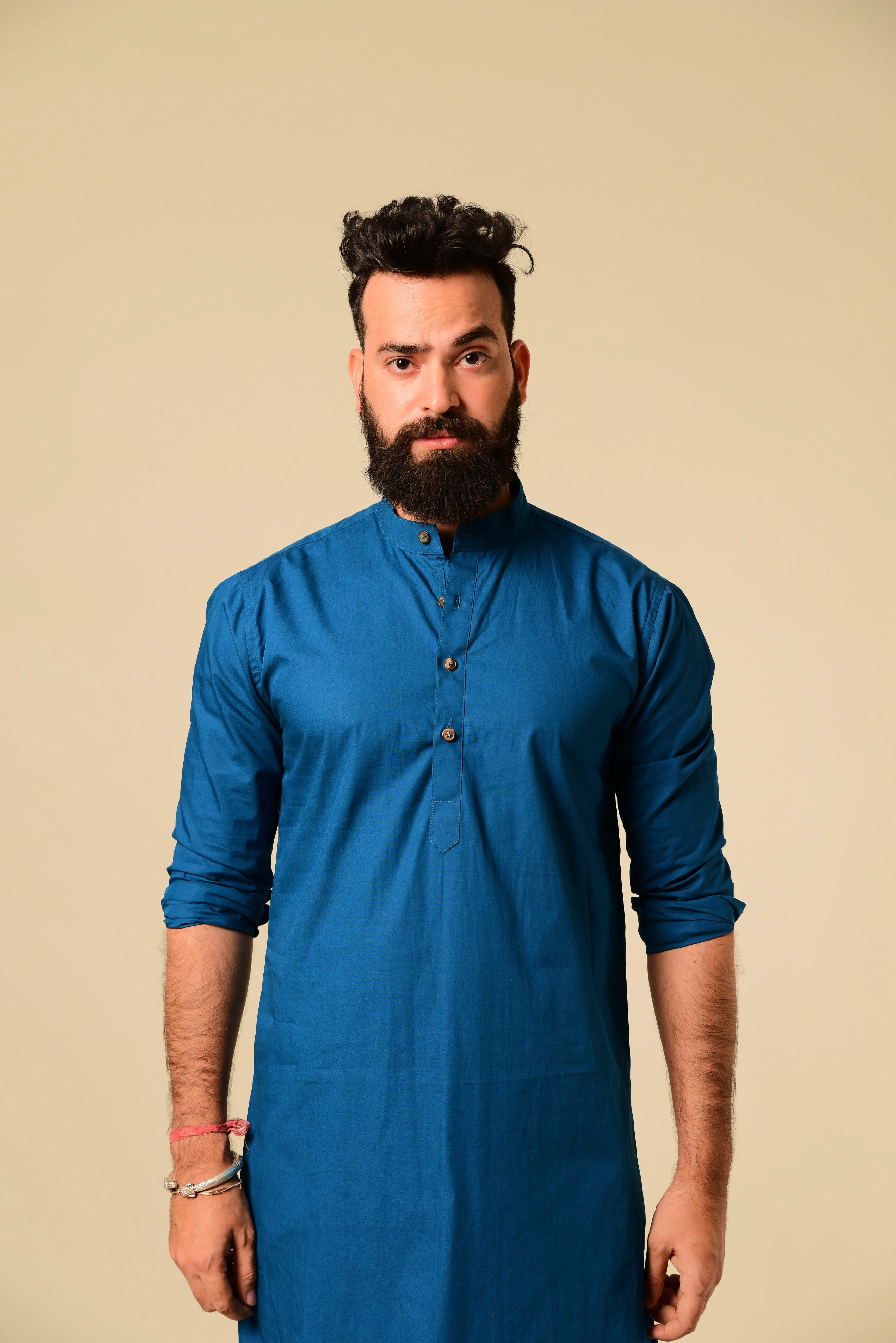 Solid Teal Blue Color Kurta Pajama Set