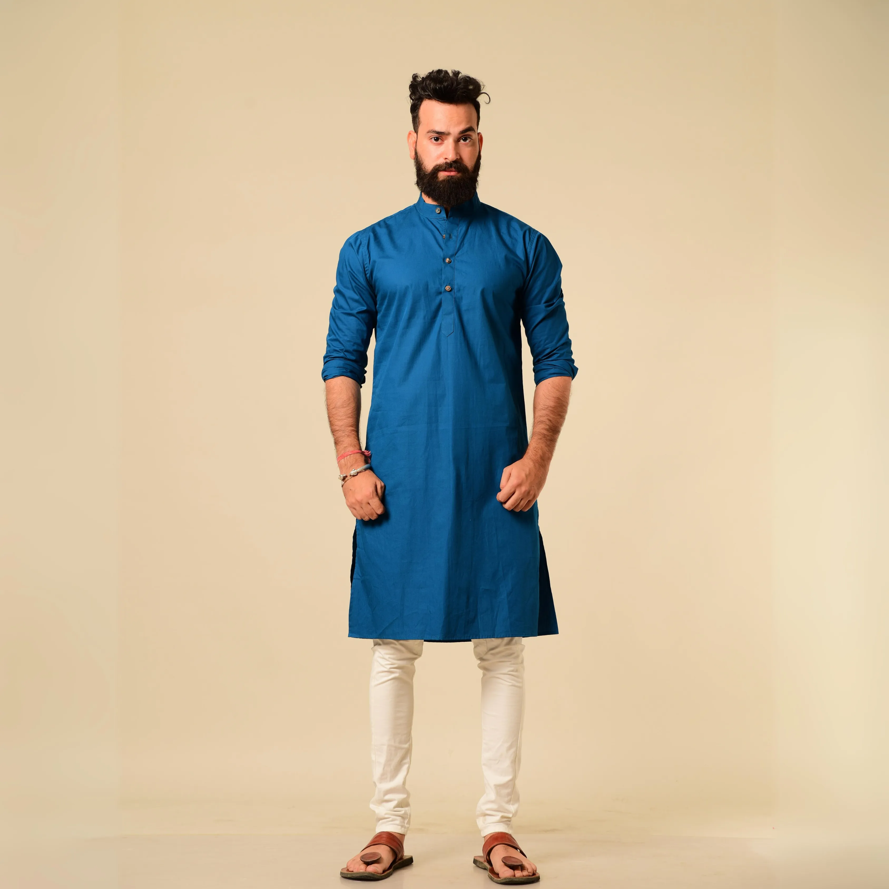 Solid Teal Blue Color Kurta Pajama Set