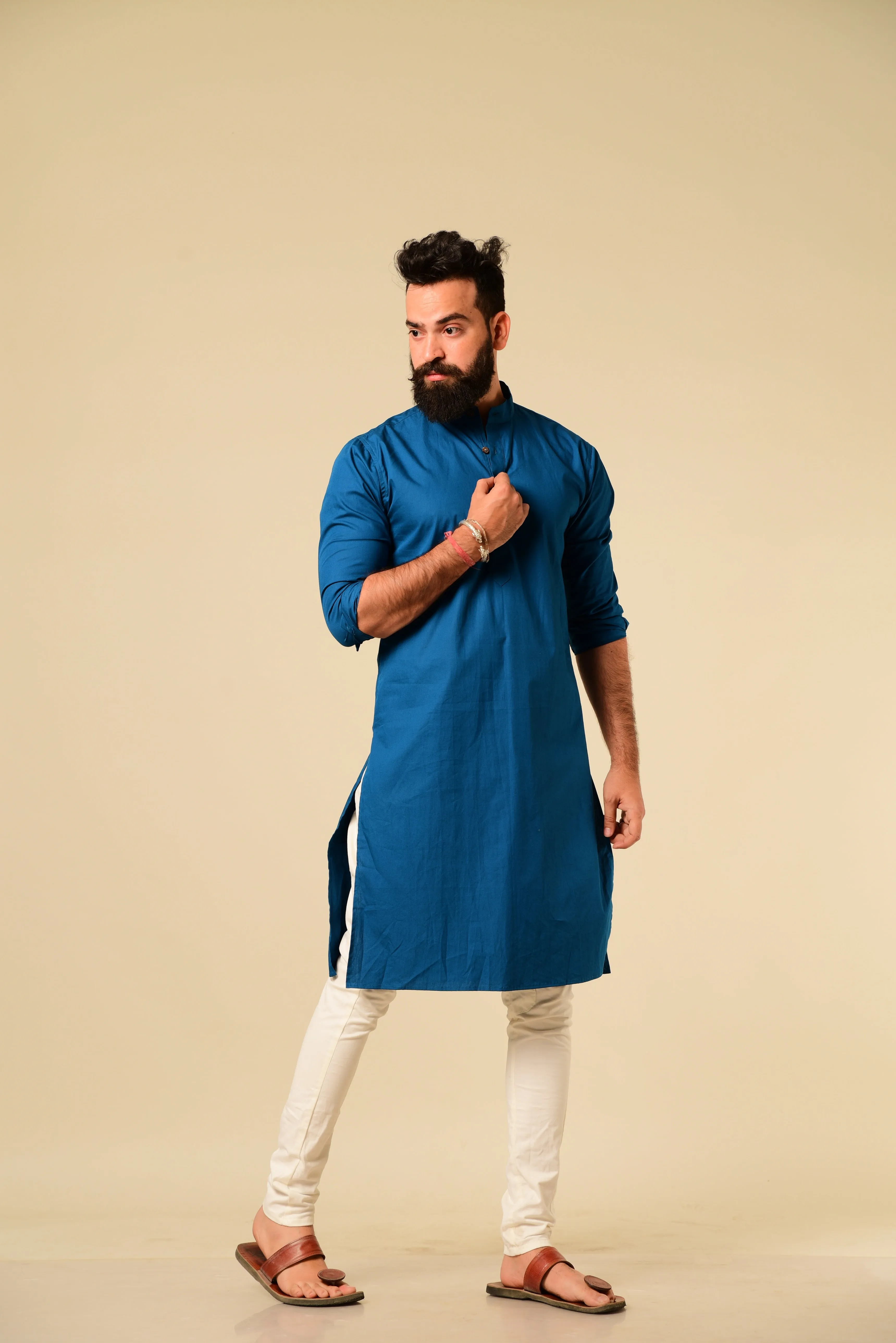 Solid Teal Blue Color Kurta Pajama Set