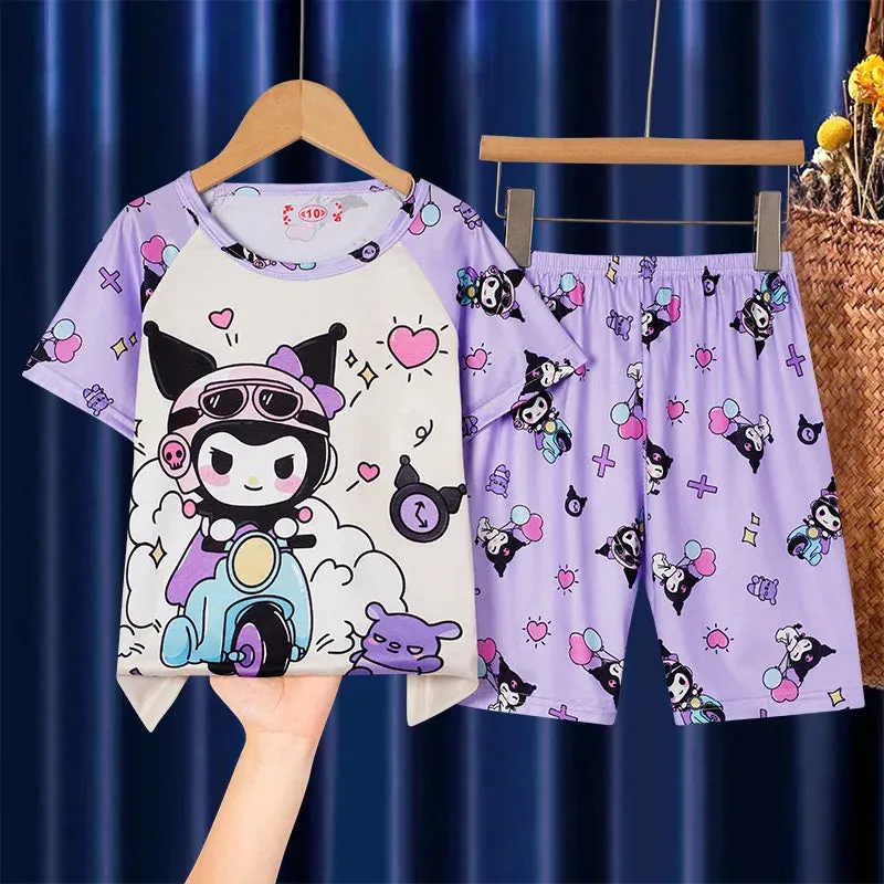 Summer Children's Pajamas Short Sleeve Girls Cartoon Old Boys Boys Home Clothes Set Pajama Sleepwear Robe Clothing Mother Kids