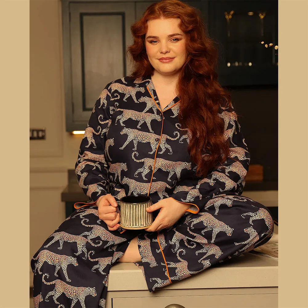 Taylor Navy Leopard Print Long Sleeve Pyjama Top