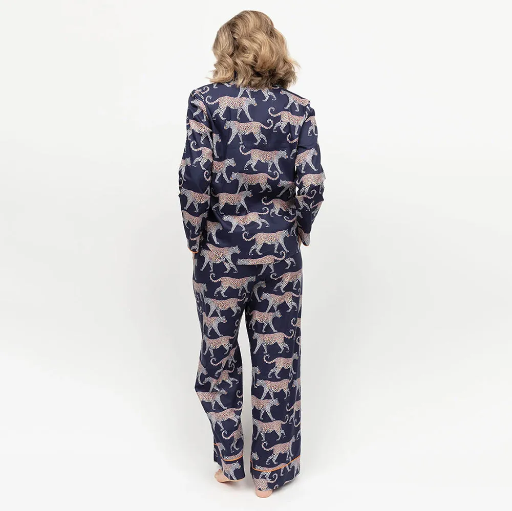 Taylor Navy Leopard Print Long Sleeve Pyjama Top