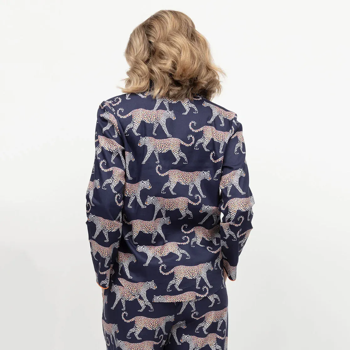 Taylor Navy Leopard Print Long Sleeve Pyjama Top