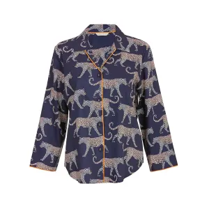 Taylor Navy Leopard Print Long Sleeve Pyjama Top