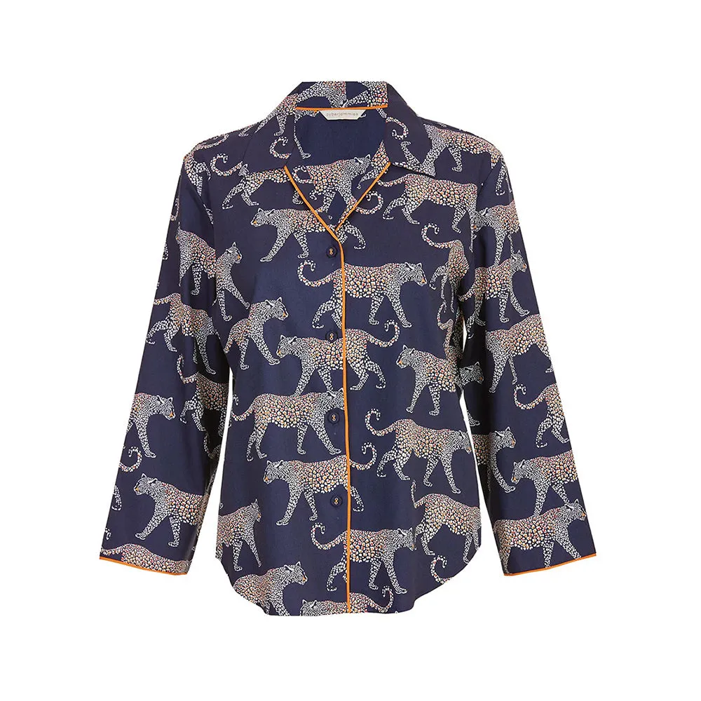 Taylor Navy Leopard Print Long Sleeve Pyjama Top