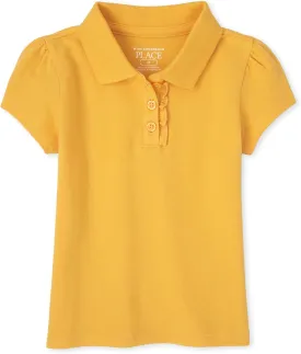 The Children's Place girls Short Sleeve Ruffle Pique Polo