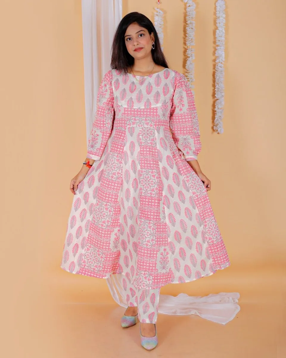 Twinning Combo-Gulaal Floral Print Anarkali Kurta Set With Boys Jacket Kurta Pajama Set