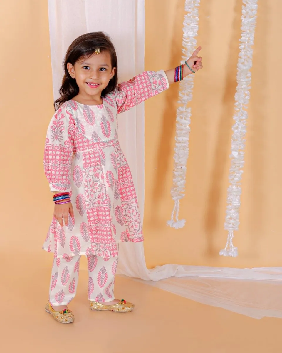 Twinning Combo-Gulaal Floral Print Anarkali Kurta Set With Boys Jacket Kurta Pajama Set