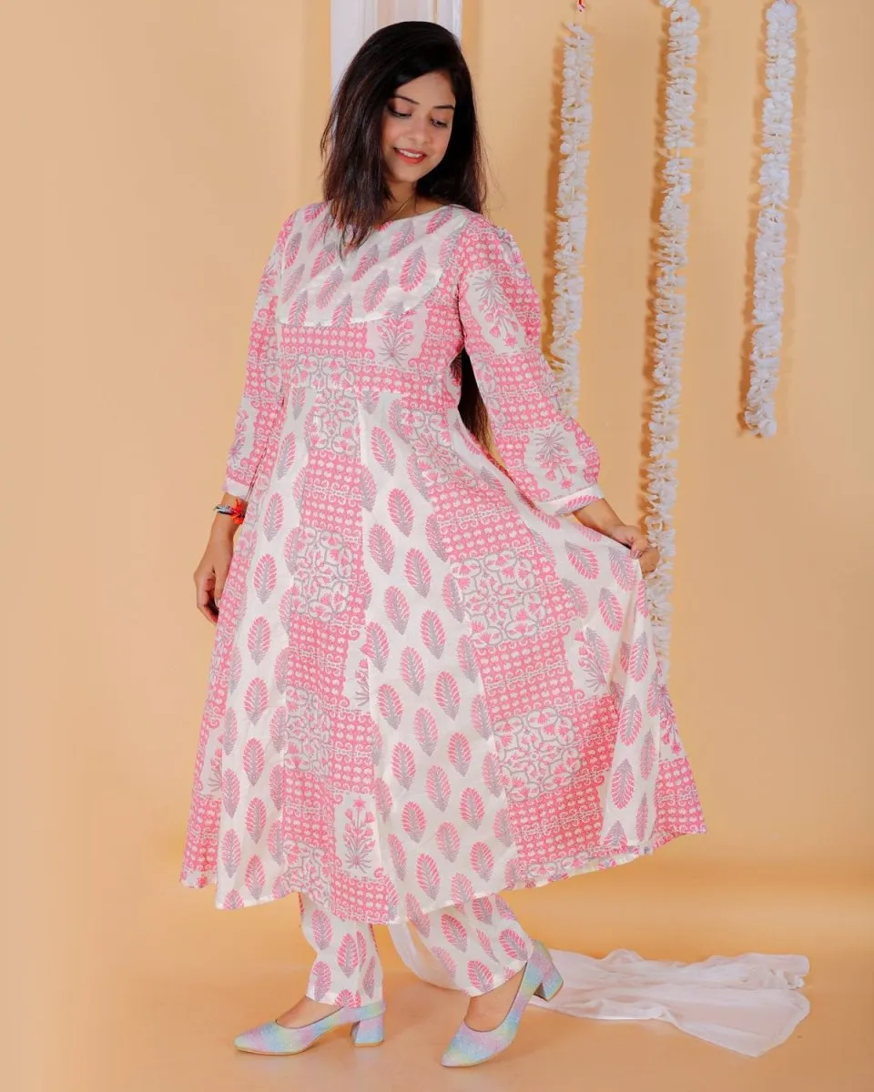 Twinning Combo-Gulaal Floral Print Anarkali Kurta Set With Boys Jacket Kurta Pajama Set