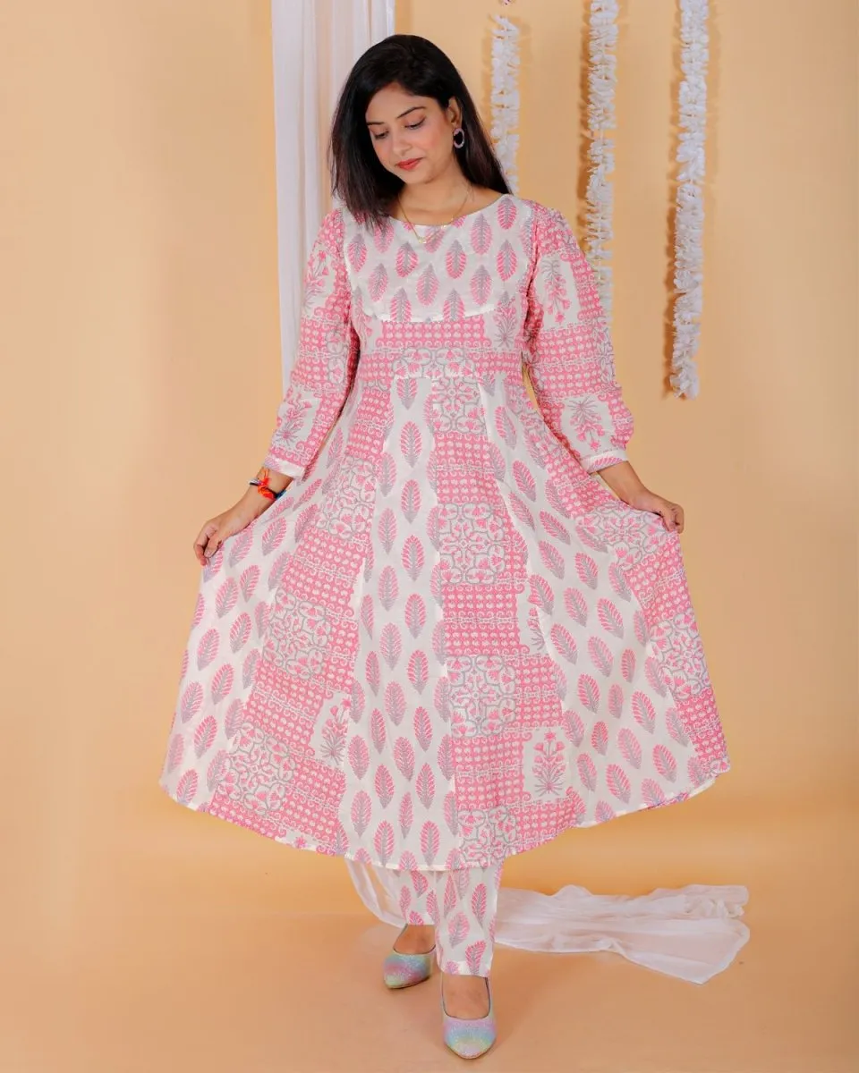 Twinning Combo-Gulaal Floral Print Anarkali Kurta Set With Boys Jacket Kurta Pajama Set