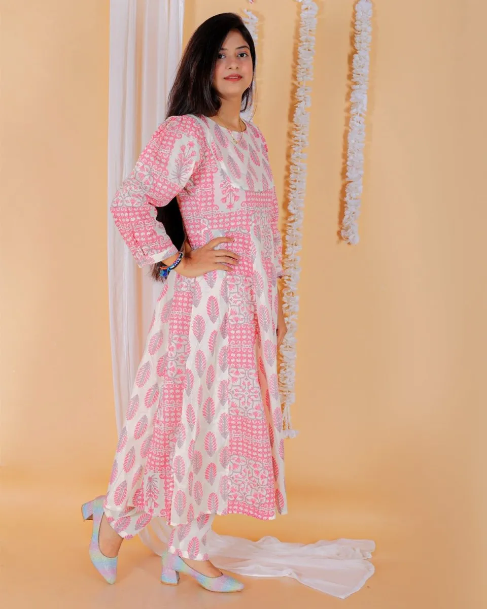 Twinning Combo-Gulaal Floral Print Anarkali Kurta Set With Boys Jacket Kurta Pajama Set