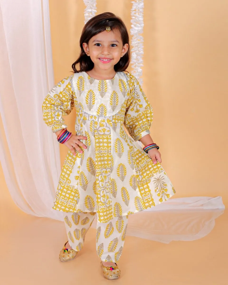 Twinning Combo-Madhupeela Floral Print Anarkali Kurta Set With Boys Jacket Kurta Pajama Set