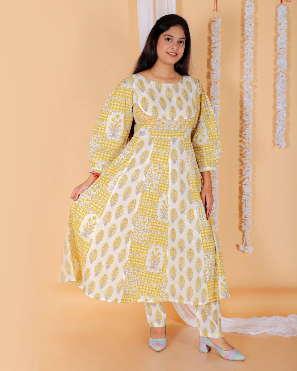 Twinning Combo-Madhupeela Floral Print Anarkali Kurta Set With Boys Jacket Kurta Pajama Set
