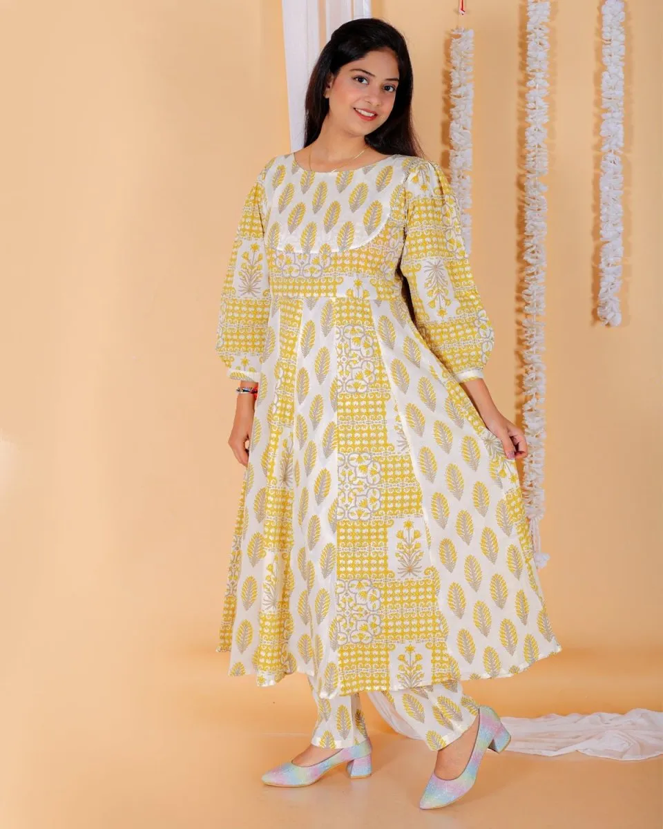 Twinning Combo-Madhupeela Floral Print Anarkali Kurta Set With Boys Jacket Kurta Pajama Set