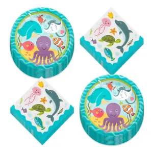 Under the Sea Ocean Party Paper Dinner Plates and Luncheon Napkins (Serves 16)