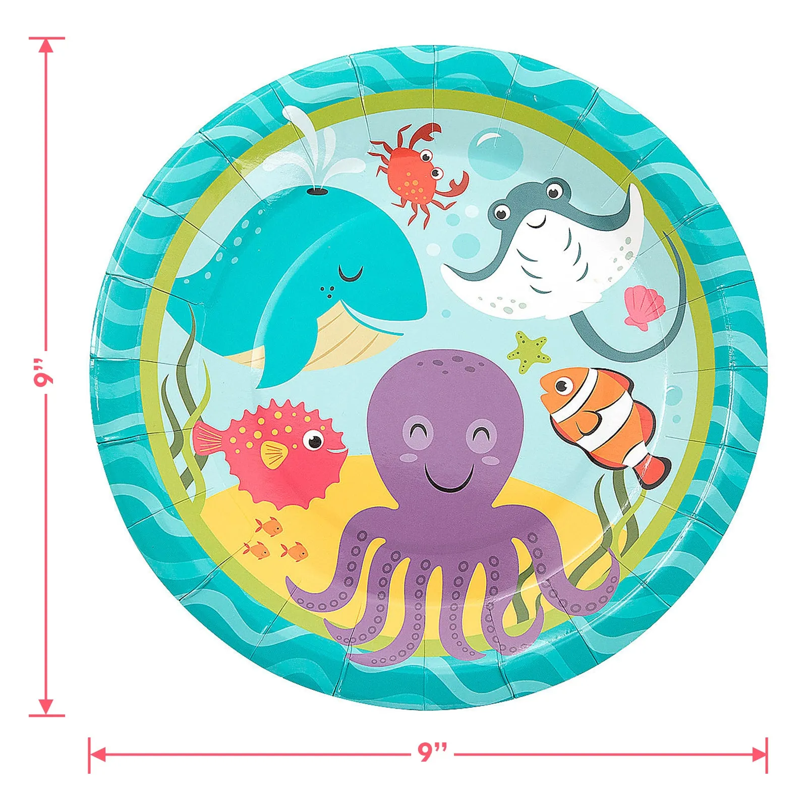 Under the Sea Ocean Party Paper Dinner Plates and Luncheon Napkins (Serves 16)