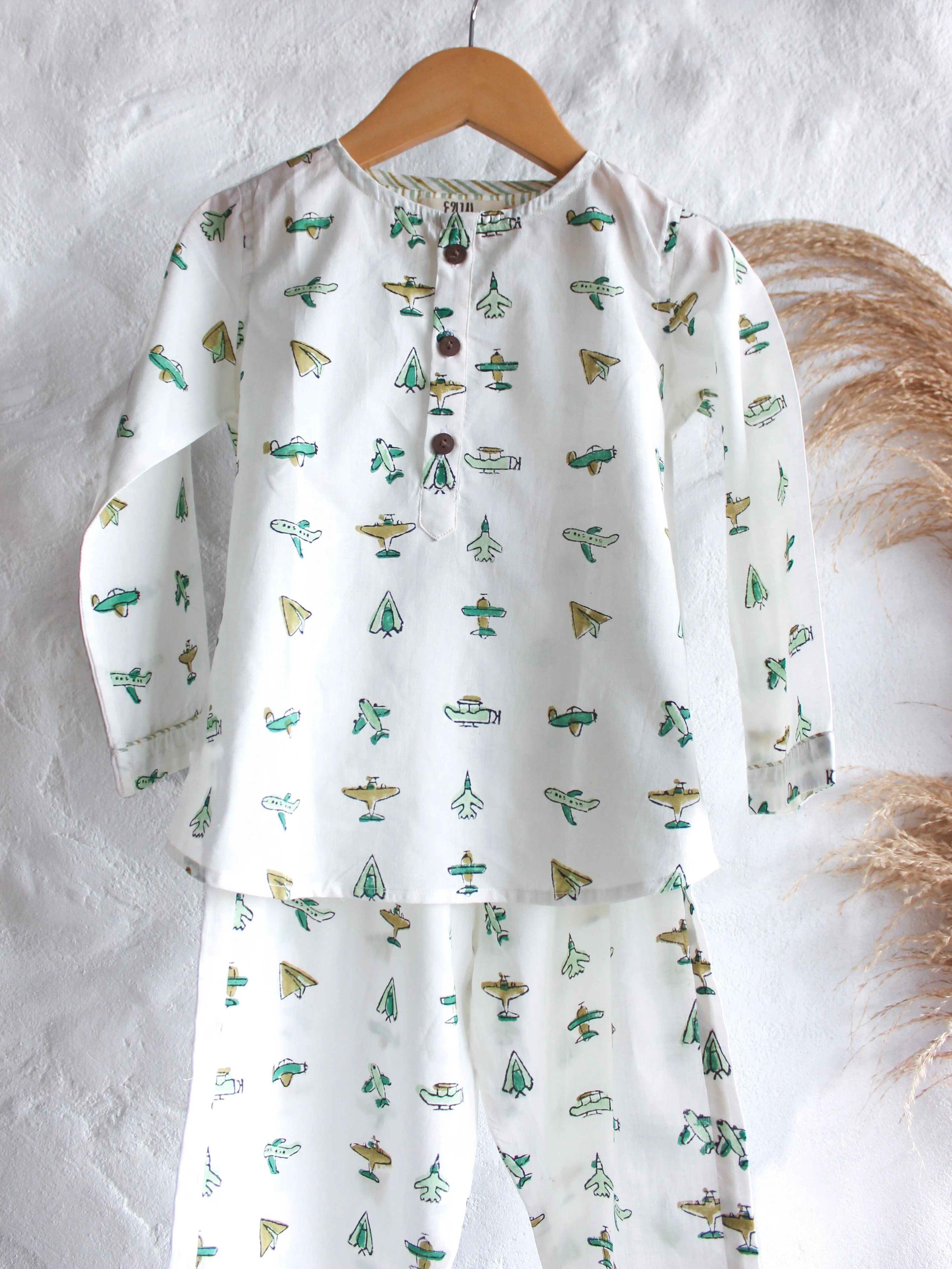 Unisex Kids Pajama - Aeroplanes in White