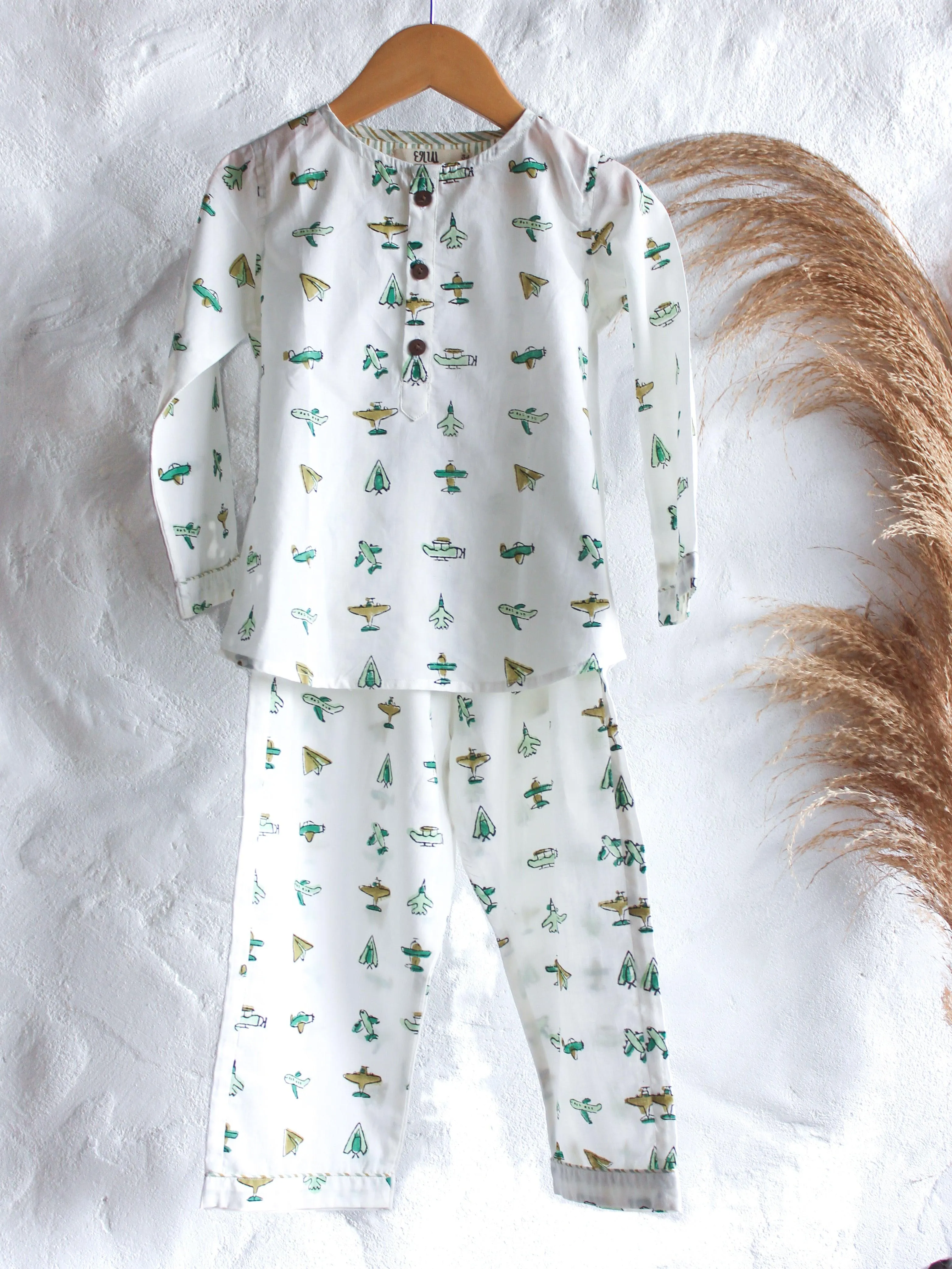 Unisex Kids Pajama - Aeroplanes in White