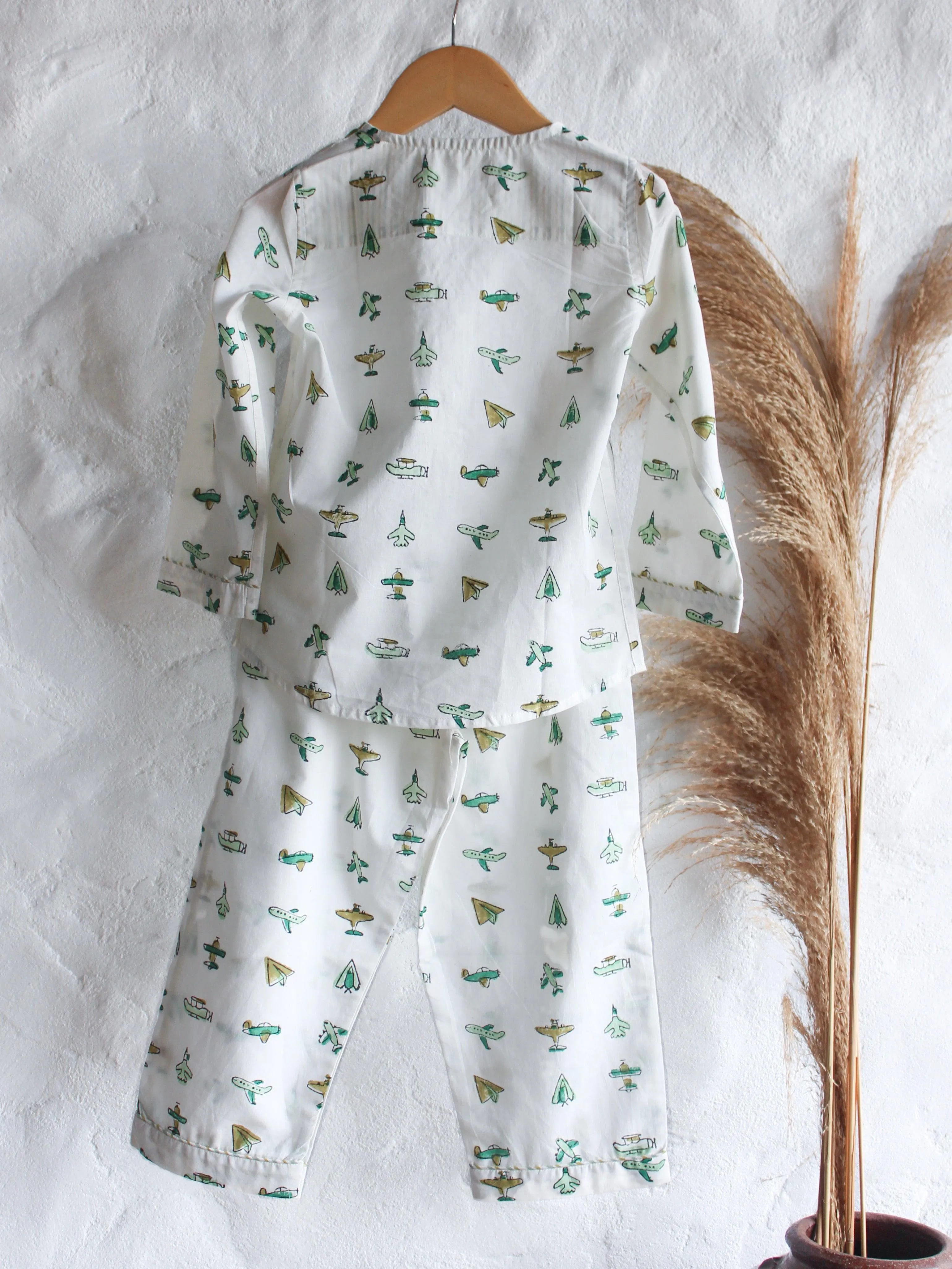 Unisex Kids Pajama - Aeroplanes in White
