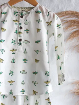 Unisex Kids Pajama - Aeroplanes in White