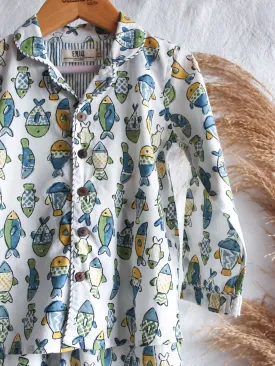 Unisex Kids Pajama - Fishes in White