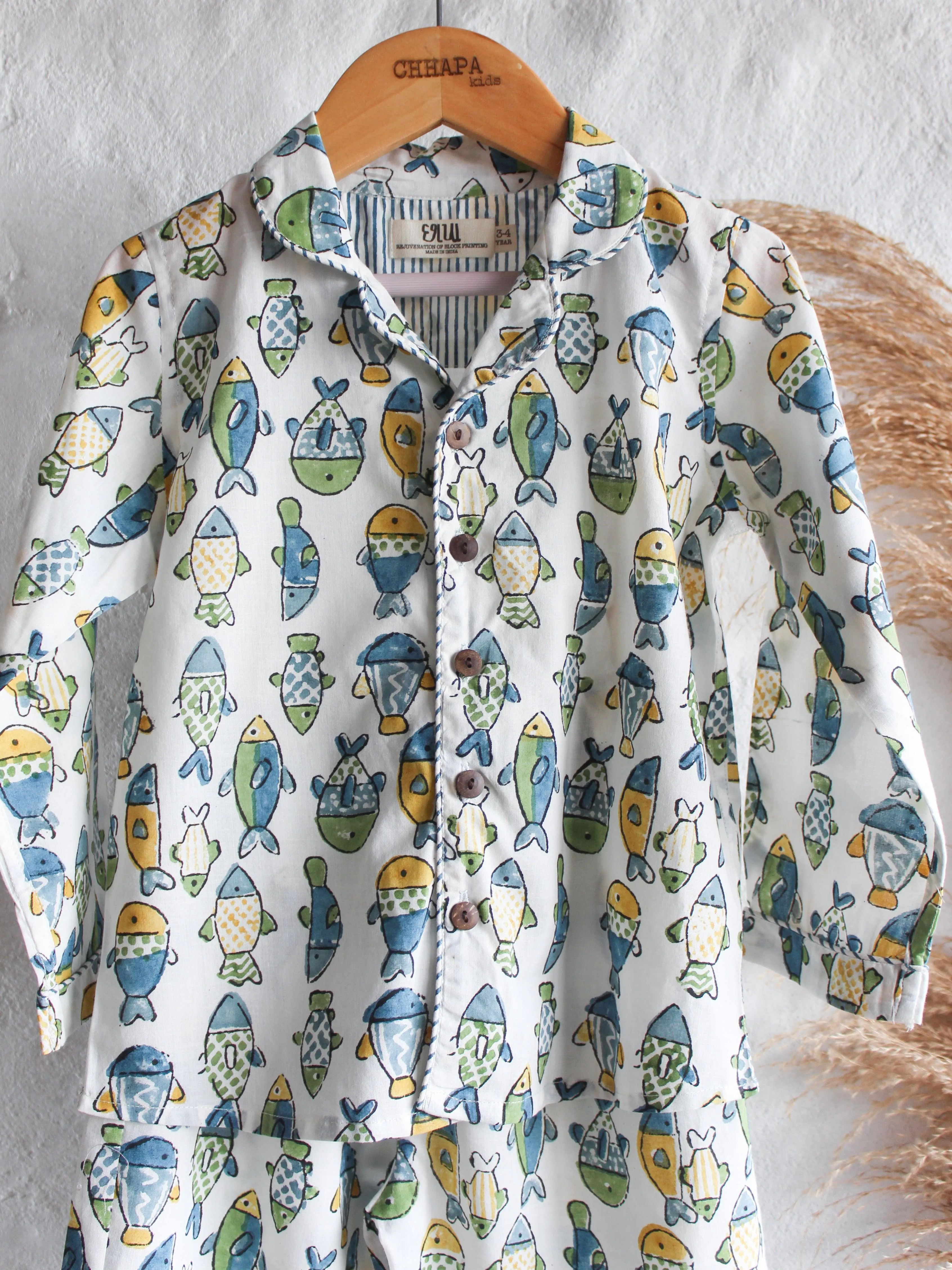Unisex Kids Pajama - Fishes in White