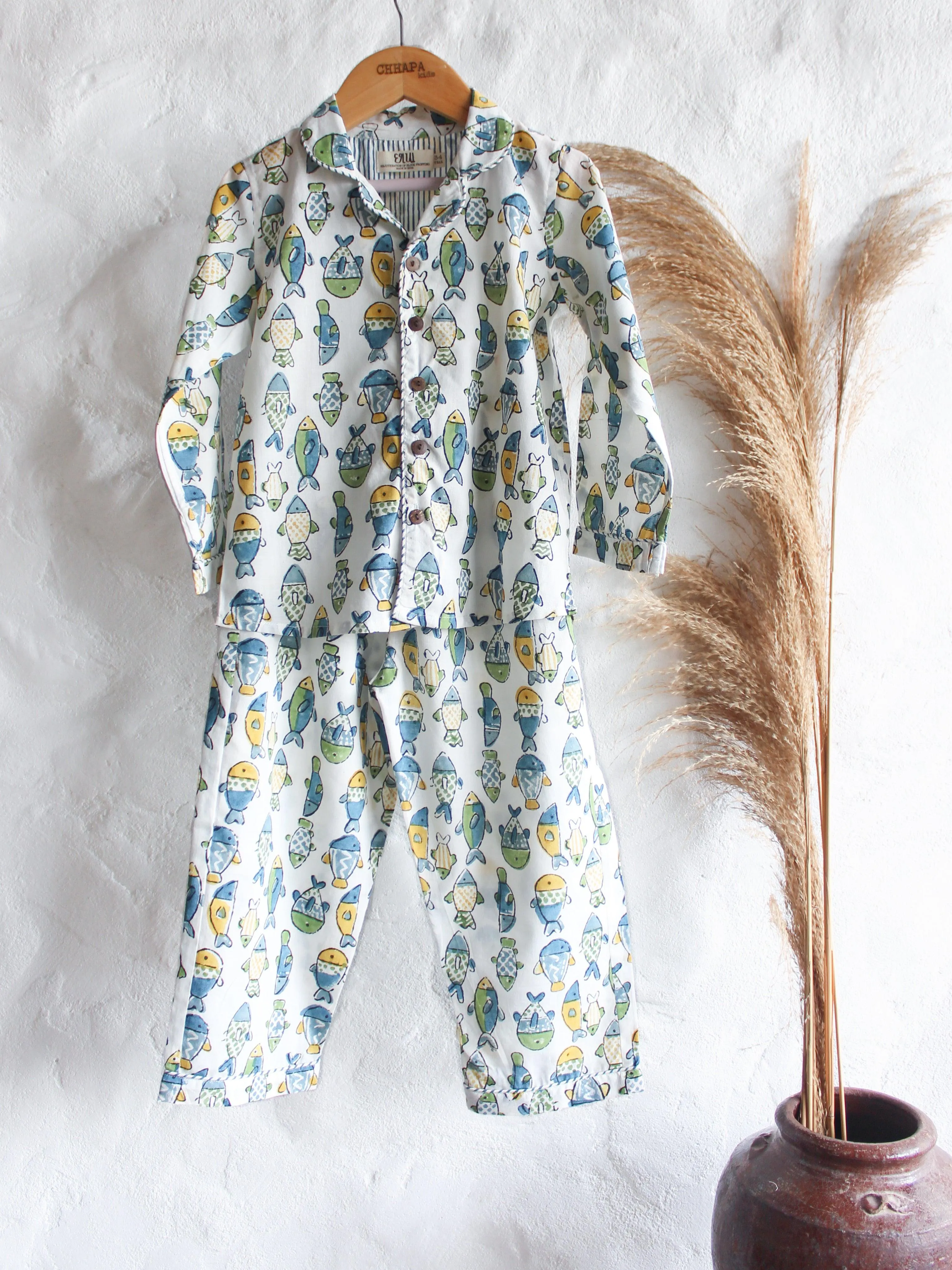 Unisex Kids Pajama - Fishes in White