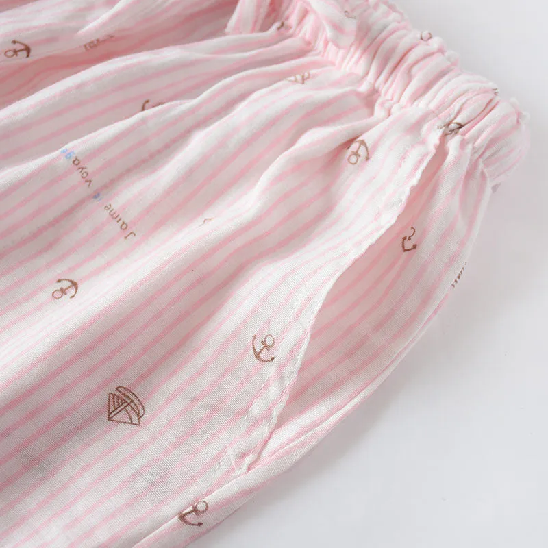 VenusFox Summer/Autumn Couples Plaid Pants Women/Men Sleepwear Cotton Double Gauze Thin Sleep Bottoms Casual Women's Pajamas Home Clothes