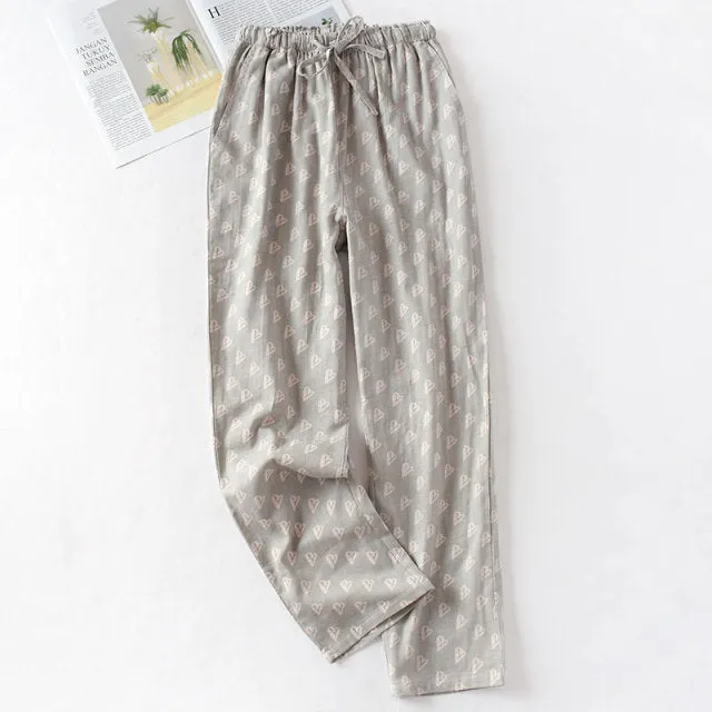 VenusFox Summer/Autumn Couples Plaid Pants Women/Men Sleepwear Cotton Double Gauze Thin Sleep Bottoms Casual Women's Pajamas Home Clothes