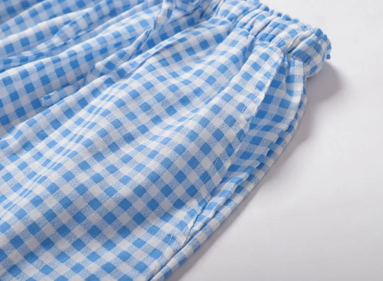 VenusFox Summer/Autumn Couples Plaid Pants Women/Men Sleepwear Cotton Double Gauze Thin Sleep Bottoms Casual Women's Pajamas Home Clothes