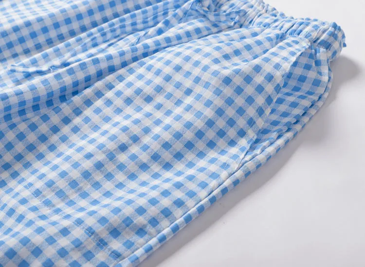 VenusFox Summer/Autumn Couples Plaid Pants Women/Men Sleepwear Cotton Double Gauze Thin Sleep Bottoms Casual Women's Pajamas Home Clothes